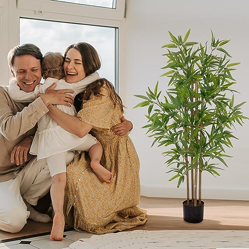 Product: Softflame 4ft Bamboo Artificial Tree, Faux Bamboo Plant, Real Touch Technology, Artificial Plant with 4 Trunks, Ideal for Home Office Indoor Decoration
