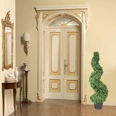 Product: MOMO Plant 35 Inch Artificial Boxwood Topiary Tree Spiral Plants Fake Faux Plant Decor in Plastic Pot Green Indoor or Outdoor, Set of 2