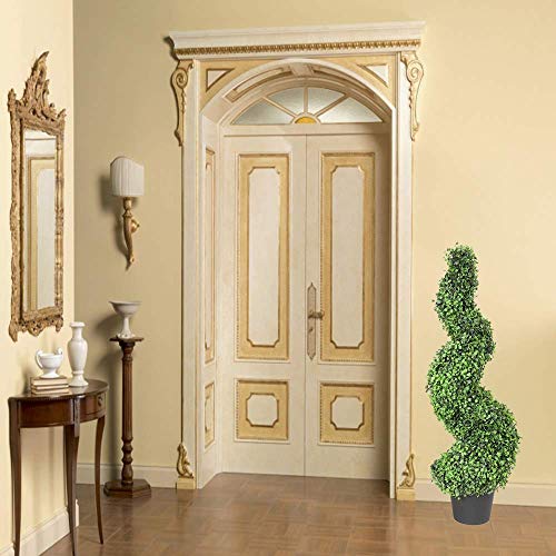 Product: MOMO Plant 35 Inch Artificial Boxwood Topiary Tree Spiral Plants Fake Faux Plant Decor in Plastic Pot Green Indoor or Outdoor, Set of 2