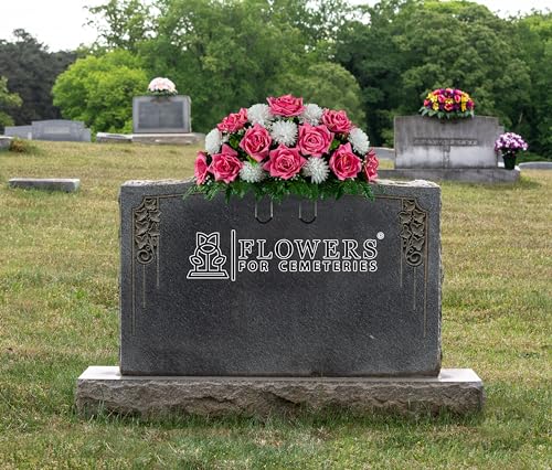 Product: Mother's Day - Artificial Cemetery Flowers Headstone Arrangement - 30" Pink Rose & White Mums Silk Flowers for Outdoor Grave - Decorations