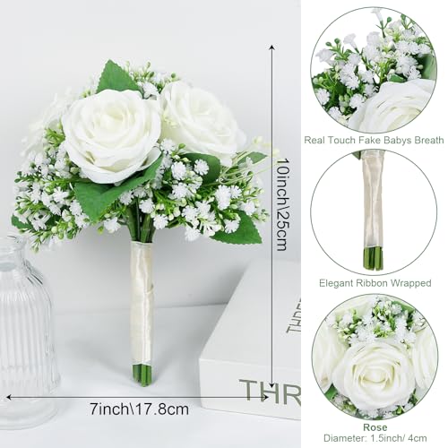 Silky Flower Store Artificial Bridesmaid Bouquets, Ivory White Rose Babys Breath Silk Bouquet, Set of 6, 7 Inch 3 3 Product: SEMONONIA Artificial Bridesmaid Bouquets Set of 6-7 Inch Bridesmaid Bouquets Ivory White Rose Babys Breath Pre-Made Silk Flower Bouquet for Wedding Bridal Shower Centerpiece Ceremony and Anniversary