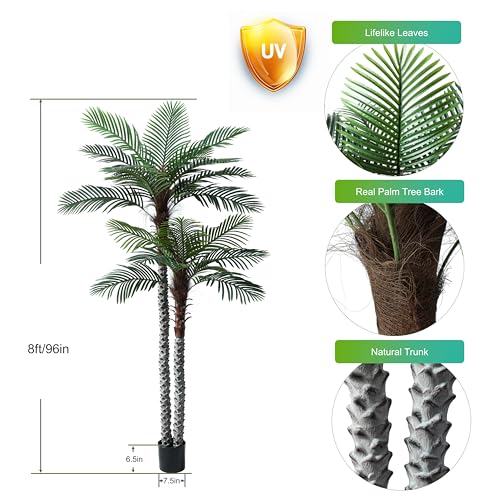 Product: Nafresh 8ft Tall UV Resistant Faux Palm Tree, 96in Artificial Palm Tree Indoor Outdoor, Fake Tree with Real Bark and Realistic Leaves and for Home House Office Living Room Yard Patio.