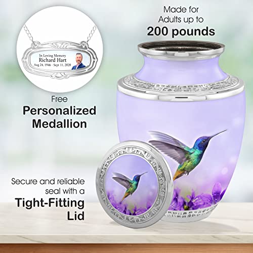 Silky Flower Store Personalized Hummingbird Flower Cremation Urn, Adult Ashes Burial Urn, Velvet Bag, 200lbs, 32.5cm 3 3 Product: Personalized Medallion Hummingbird Flowers Cremation Urns for Adult Ashes Male Female - 200lbs Burial Urns for Human Ashes - Handcrafted Funeral Decorative Urns for Ashes Adult Male with Velvet Bag