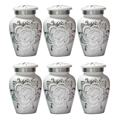Silky Flower Store Small Urns for Human Ashes Keepsake Set of 6, White Mini Rose Memorial Urns, Handcrafted Metal, 20.5cm 10 10 Product: Small Urns for Human Ashes Keepsake - Mini Cremation Urns Set - Honor Your Loved One with Keepsake Urn for Ashes for Women & Men - Decorative Urn for Adult Female & Male (White, Set of 6)