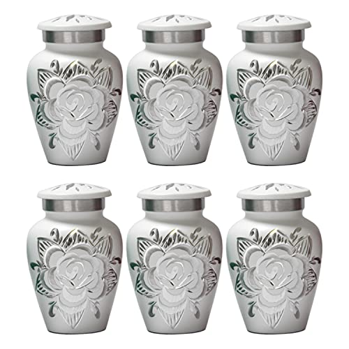 Silky Flower Store Small Urns for Human Ashes Keepsake Set of 6, White Mini Rose Memorial Urns, Handcrafted Metal, 20.5cm 4 4 Product: Small Urns for Human Ashes Keepsake - Mini Cremation Urns Set - Honor Your Loved One with Keepsake Urn for Ashes for Women & Men - Decorative Urn for Adult Female & Male (White, Set of 6)