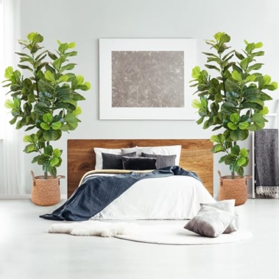 Product: KOL 6.2ft 2-Pack Artificial Fiddle Leaf Fig Trees, 74.8’’ Tall Fake Ficus Lyrata Plants, Faux Greenery for Home, Office, Living Room, Indoor & Outdoor Decoration, Housewarming Gift