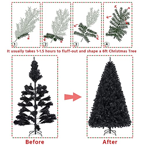 Silky Flower Store Artificial Black Christmas Tree, 6ft Holiday Decoration, Foldable Stand, 818 Tips, Indoor Outdoor Use, 6ft 6 6 Product: Topeakmart 6ft Artificial Black Christmas Tree with Foldable Stand,Xmas Tree for Holiday Decoration, Black