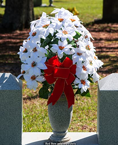 Product: Sympathy Silks Artificial Cemetery Flowers - Realistic - Outdoor Grave Decorations - White Christmas Poinsettias - 28" Tall