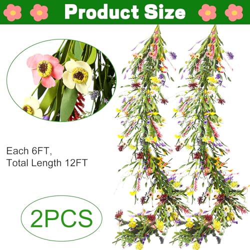 Product: Hotop 6 ft Artificial Wildflower Garland, Daisy and Lavender Faux Floral Vine Summer Spring Floral Fake Garland for Baby Shower Wedding Mantle Table Centerpiece Decor(2 Pcs)