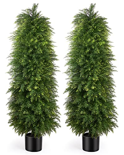 Product: YEMMEN 2 Pack 5ft Artificial Cedar Topiary Trees, Outdoor Artificial Plants for Front Porch Décor, Artificial Shrubs Fake Plants Uv Rated Potted Plants for Outdoor, Indoor, Front Door, Office.