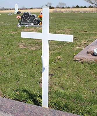 Product: Woodhaven Large Memorial Cross - Perfect For Outdoor And Memorial Sites - Steel Grave Marker White Powder Coat Finish - Headstone Replacement - Made In The USA