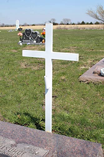 Product: Woodhaven Large Memorial Cross - Perfect For Outdoor And Memorial Sites - Steel Grave Marker White Powder Coat Finish - Headstone Replacement - Made In The USA