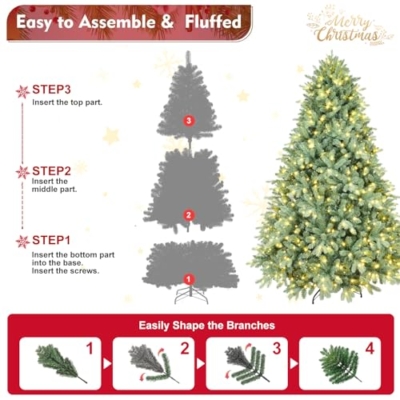 Silky Flower Store 7FT Prelit Blue Artificial Christmas Tree, Premium Spruce, 2518 Branch Tips, Warm White LED Lights, Hinged Branches, 7FT 15 15 Product: 7FT Prelit Blue Artificial Christmas Tree - Premium Spruce with 2518 Branch Tips for a Festive Holiday Decor