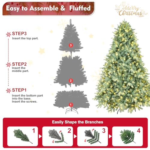 Silky Flower Store 7FT Prelit Blue Artificial Christmas Tree, Premium Spruce, 2518 Branch Tips, Warm White LED Lights, Hinged Branches, 7FT 6 6 Product: 7FT Prelit Blue Artificial Christmas Tree - Premium Spruce with 2518 Branch Tips for a Festive Holiday Decor