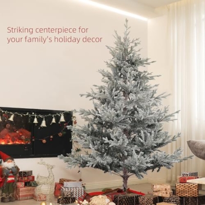 Silky Flower Store HOMCOM 6ft Nordic Pine Artificial Christmas Tree, 795 Snow Flocked Tips, Hinged Metal Stand, 53in x 71in 11 11 Product: HOMCOM 6ft Nordic Pine Artificial Christmas Tree with 795 Snow Flocked Tips, Foldable Metal Stand, Easy Assembly, Hinged Xmas Tree for Home Office Holiday