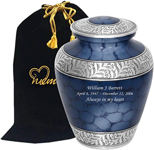 Product: MEMORIALS 4U Elite Cloud Blue and Silver Cremation Urn for Human Ashes - Handcrafted Funeral Urn - Affordable Urn for Ashes - Urn Deals (Adult)