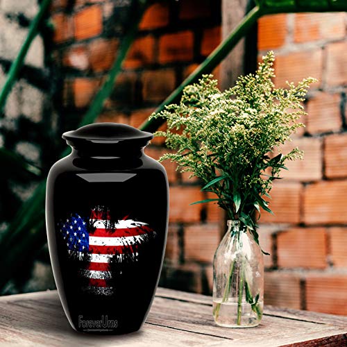 Silky Flower Store Adult Cremation Funeral Urn for Human Ashes, Black Handcrafted American Eagle Flag Theme, 200 cu in, 200 cu in 4 4 Product: Forever URNS Adult Cremation Funeral Urn with Printed American Eagle Flag Theme for Human Ashes of Female & Male | 200 cu in | Large | Black | Completely Handcrafted with Velvet Protection Bag