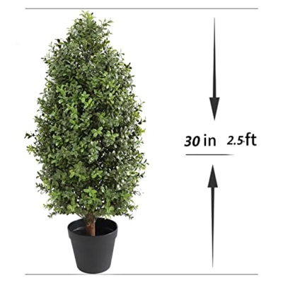 Product: momoplant 2.5FT-30Inch Artificial Plants Tree Shaped Boxwood Topiary Cone Topiaries Bushes Potted Fake Plants Outdoor/Indoor Decor（Set of 2）