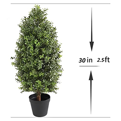 Product: momoplant 2.5FT-30Inch Artificial Plants Tree Shaped Boxwood Topiary Cone Topiaries Bushes Potted Fake Plants Outdoor/Indoor Decor（Set of 2）