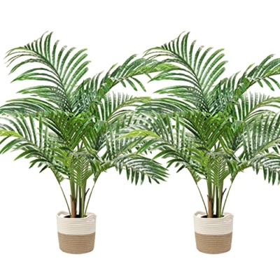 Product: Artificial Palm Silk Tree Plant 4ft Fake Tropical Bonsai Plants 48 Inch with Black Plastic Pot for Outdoor Indoor Home Office Decorations, 2 Pack