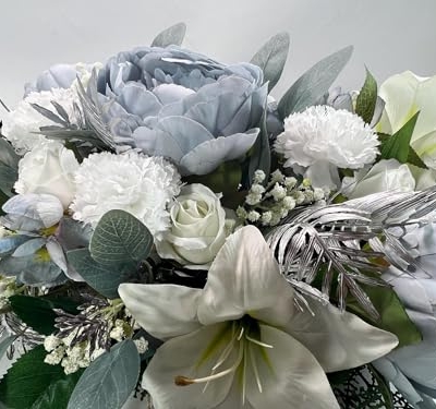 Silky Flower Store Artificial Baby Breath Flowers White Memorial Blue Christmas Casket Spray, Faux Gypsophila Funeral Decor, 32.5cm 9 9 Product: EWGFDEMN Artificial Baby Breath Flowers - White Memorial & Blue Christmas Casket Spray for Funeral Graves & Outdoor Lawn Decor