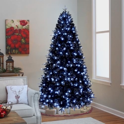Product: Mayhihi 6FT PreLit Black Christmas Tree with 350 Lights, Artificial Fake Christmas Tree with 1460 PE&PVC Branch Tips, Halloween and Xmas Tree for Holiday Decorations, Metal Stand and Hinged Branches