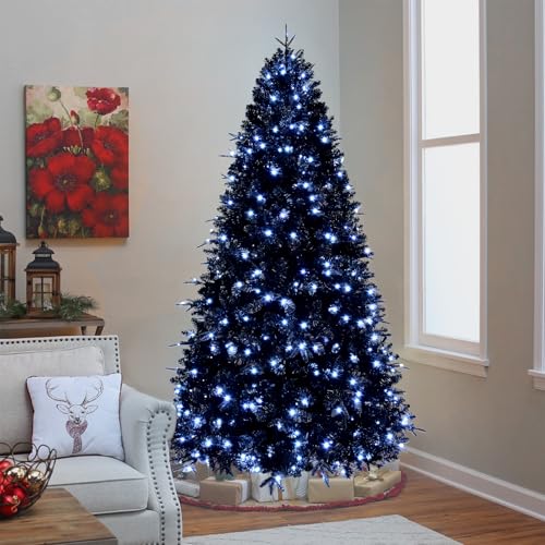 Product: Mayhihi 6FT PreLit Black Christmas Tree with 350 Lights, Artificial Fake Christmas Tree with 1460 PE&PVC Branch Tips, Halloween and Xmas Tree for Holiday Decorations, Metal Stand and Hinged Branches