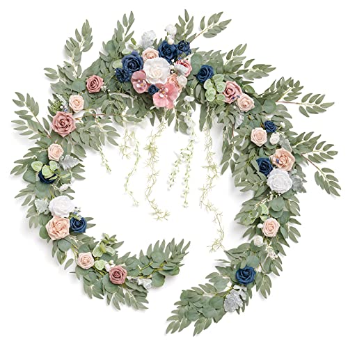 Ling's Moment 9FT Eucalyptus and Willow Leaf Garland with White Flower, Handcrafted Wedding Sweetheart Table Centerpieces Head Table Decor Arch Backdrop Decorations for Wedding | Dusty Rose & Navy - Artificial Flower Arrangements Product: Ling's Moment 9FT Eucalyptus and Willow Leaf Garland with White Flower, Handcrafted Wedding Sweetheart Table Centerpieces Head Table Decor Arch Backdrop Decorations for Wedding | Dusty Rose & Navy
