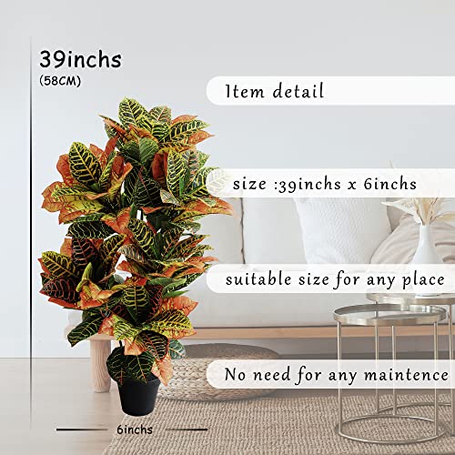Product: momoplant Artificial Croton Plant, 39inch Faux Fiddle Leaf fig Tree, Artificial Trees for Home Decor, Ficus Lyrata Tree with Plastic Pot, Silk Plants for Home Decor Indoor
