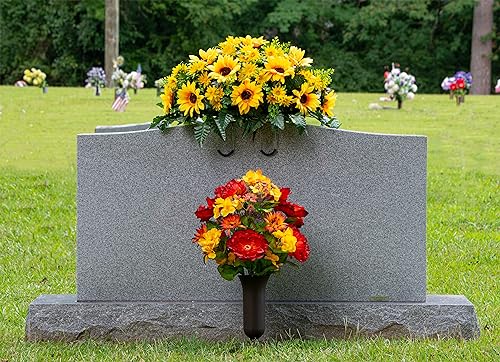 Silky Flower Store Artificial Cemetery Flowers, Yellow Sunflower Grave Saddle, Sympathy Headstone Decoration, 20.5cm 4 4 Product: Sympathy Silks Artificial Cemetery Flowers - Grave Flowers for Cemetery - Yellow Sunflower Saddle for Headstone