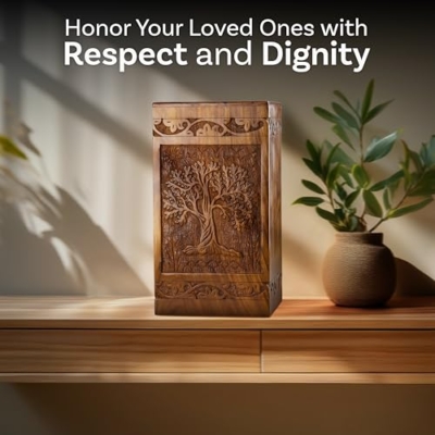 Silky Flower Store Handcarved Wooden Cremation Urn for Human Ashes, Tree of Life Memorial Urn, Adult Men Women, 250 lbs Capacity, 32.5cm 15 15 Product: INTAJ Handcarved Wooden Cremation Urn for Human Ashes - Tree of Life Design, 250 lbs Capacity, Suitable for Adult Men and Women - Decorative Funeral Urn Box and Casket