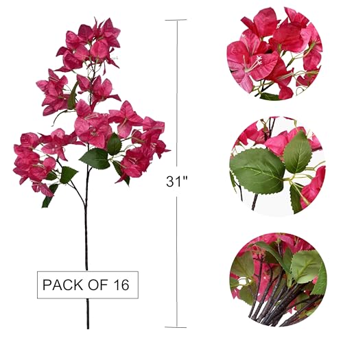 Silky Flower Store Artificial Bougainvillea Flower Stems, Silk Long Branches Fuchsia, Pack of 16, 31in 6 6 Product: haplous Pack of 16 - Artificial Bougainvillea Flower Stems Silk Bougainvillea Long Branches Full Blossoms for Home Wedding Table Centerpiece Shower Event Backdrop Indoor Outdoor Decorations (Fuchsia)