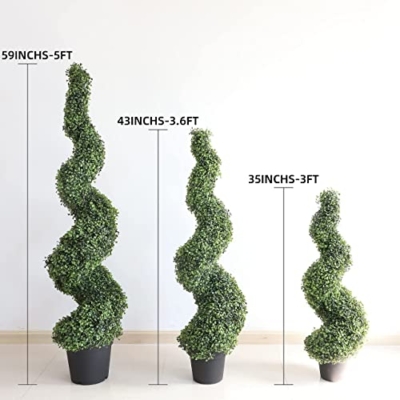 Product: MOMO Plant 35 Inch Artificial Boxwood Topiary Tree Spiral Plants Fake Faux Plant Decor in Plastic Pot Green Indoor or Outdoor, Set of 2