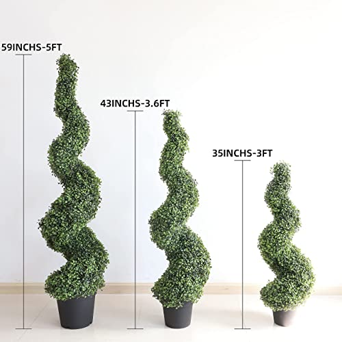 Product: MOMO Plant 35 Inch Artificial Boxwood Topiary Tree Spiral Plants Fake Faux Plant Decor in Plastic Pot Green Indoor or Outdoor, Set of 2