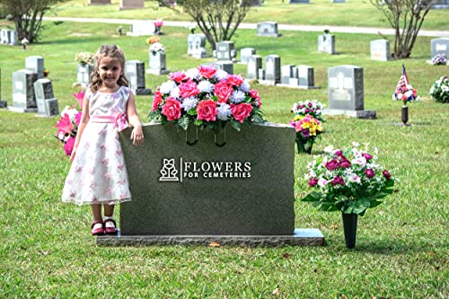 Product: Mother's Day - Artificial Cemetery Flowers Headstone Arrangement - 30" Pink Rose & White Mums Silk Flowers for Outdoor Grave - Decorations