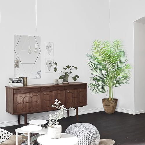 Silky Flower Store Artificial Fake Palm Tree, Real Bark Design, 13 Trunks, Black Pot, 5 FT 7 7 Product: Artificial Fake Palm Tree with 13 Trunks and Real Bark Design, Premium Polyester,Tropical Paradise Palm Tree in Pot (1, Black, 5 FT)