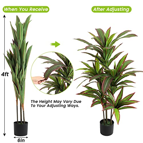 Product: VIAGDO Dracaena Silk Plant Artificial 4ft Faux House Plants with Red Leaf Margin Fake Yucca Palm Trees in Pot Realistic Dragon Tree for Living Room Home Office Decor Indoor Outdoor
