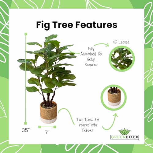 Product: GreenBoxx 35" Artificial Fiddle Leaf Fig Tree Faux Plant - Green Fake Boho Ficus Plants - 45 Leaves Large Cement Pot for Home Decor, Office, Store, Indoor/Outdoor Natural Floor Trees Fake Plant