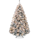 Product: Best Choice Products Pre-Lit Artificial Christmas Tree, 7.5ft Snow Flocked Design Pine Tree, Full Appearance Snowy w/Easy Assembly, Metal Stand