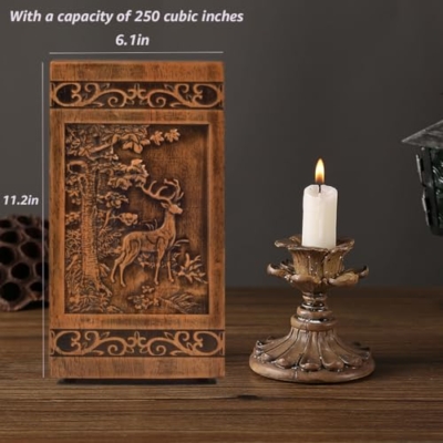 Product: KIMNAG Wooden Cremation Urn for Human Wood Ashes Decorative Box Funeral Urns for Adult Male Female with Satin Bag Burial or Memorial Keepsake (Deer(XL) 250lbs)