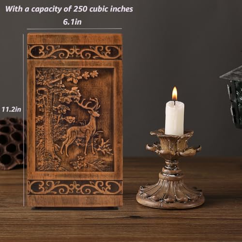 Product: KIMNAG Wooden Cremation Urn for Human Wood Ashes Decorative Box Funeral Urns for Adult Male Female with Satin Bag Burial or Memorial Keepsake (Deer(XL) 250lbs)