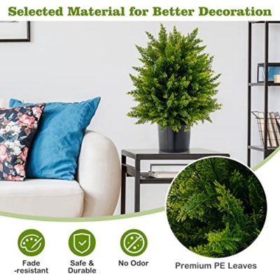 Product: Goplus 21.5” Artificial Cedar Topiary Ball Tree, Set of 2 Faux Potted Plants Artificial Shrubs Bushes with Cement Pot, Fake Evergreen Artificial Topiary for Indoor Outdoor Home Front Porch Decor