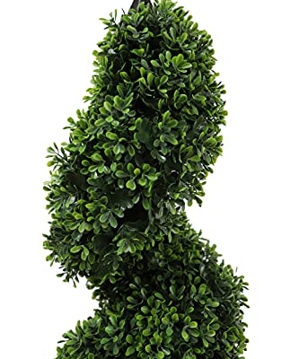 Product: 35 inch/2.95 ft Outdoor Boxwood Spiral Faux Topiary Trees, Artificial topiaries Tree with Black Pot,Set of 2