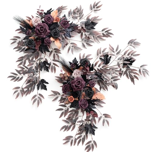 Product: Ling's Moment 2PCS Artificial Floral Swags Centerpieces, Wedding Flower Greenery Arrangements for Sweetheart/Head Table Decor Wedding Car Wall Window Arch Home Garden Decor | Purple Halloween