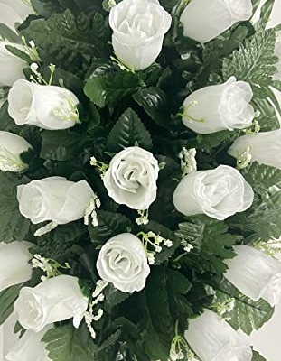 Product: White rose cemetery saddle~Cemetery Arrangement~Graveside Decorations~Headstone Saddle~Saddle Arrangement~Sympathy Flowers~Grave decor~Cemetery Flower Service Subscription~cemetery saddle
