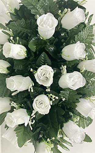 Product: White rose cemetery saddle~Cemetery Arrangement~Graveside Decorations~Headstone Saddle~Saddle Arrangement~Sympathy Flowers~Grave decor~Cemetery Flower Service Subscription~cemetery saddle