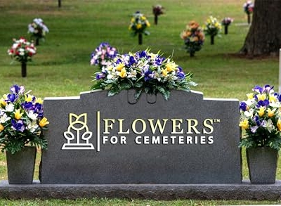 Product: Sympathy Silks Artificial Cemetery Flowers – Realistic Vibrant Tulips Outdoor Grave Decorations - 2 Yellow Tulip Purple Iris Bouquets and 1 Matching Saddle