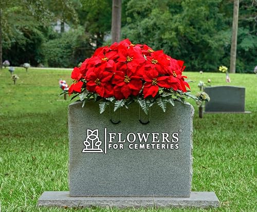 Silky Flower Store Artificial Cemetery Flowers, Red Poinsettia Headstone Saddle, Weatherproof Memorial Decor 2-3+ Months, 32.5cm 5 5 Product: Sympathy Silks Artificial Cemetery Flowers - Winter Memorial Flowers - Christmas Poinsettias - Red Poinsettias Saddle for Headstone