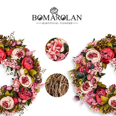 Silky Flower Store Artificial Peony Flower Wreath, Vintage Silk Front Door Decor, Faux Hydrangea Greenery, 19Inch 12 12 Product: BOMAROLAN Artificial Peony Flower Wreath 19Inch Vintage Blooming Silk Peonies Spring Summer Fall Winter Large Wreaths Flower Green Leaves for Outdoor Front Door Indoor Wedding Wall Or Window Décor