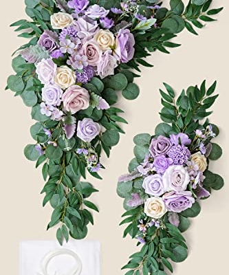 Silky Flower Store Purple Wedding Arch Flowers Kit, 3 Pack, White Draping Fabric, Dusty Lilac Floral Garlands, 26Ft 12 12 Product: Ponatia Purple Wedding Arch Flowers Kit - 3 Pack with 26Ft White Draping Fabric & Dusty Lilac Floral Garlands for Stunning Ceremony & Reception Decor